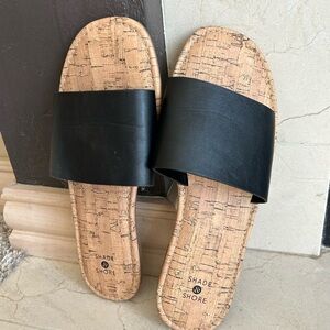 NWOT Shade & Shore Black Cork Slides